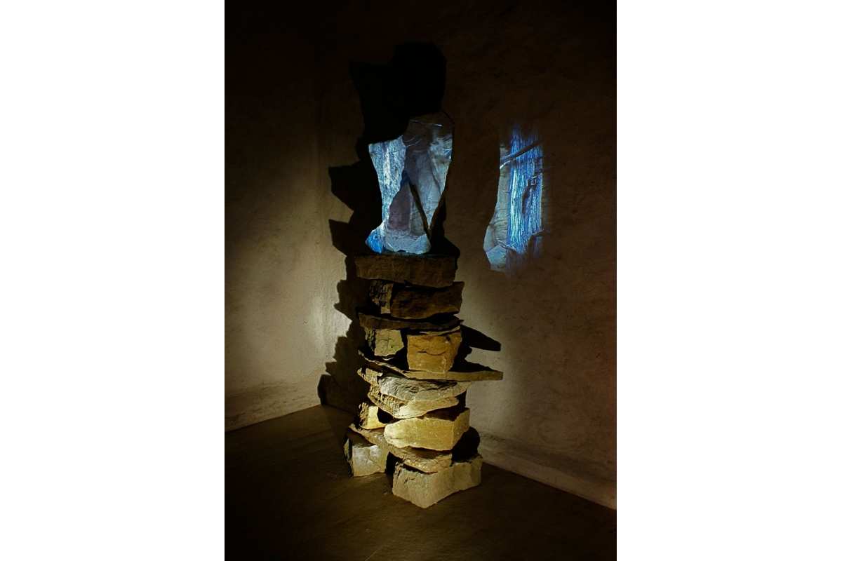                         video projection on stone